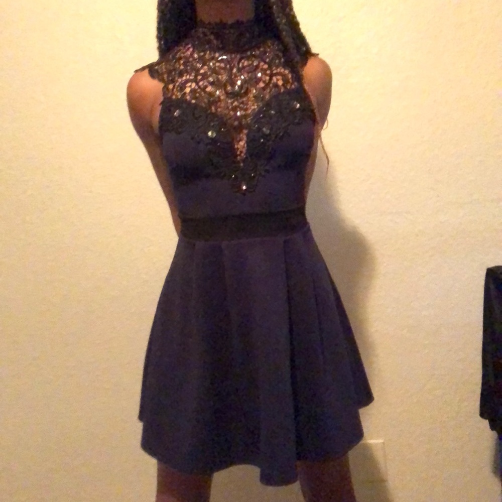 Navy blue with choker homecoming dress